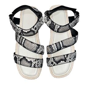 NWOB Vince Elian Women's Snake Embossed Leather Espadrille Sandal Flat Natural 8